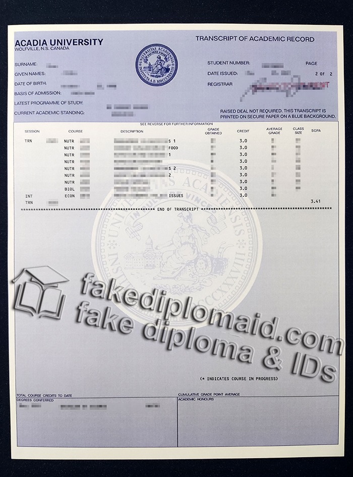 Acadia University transcript