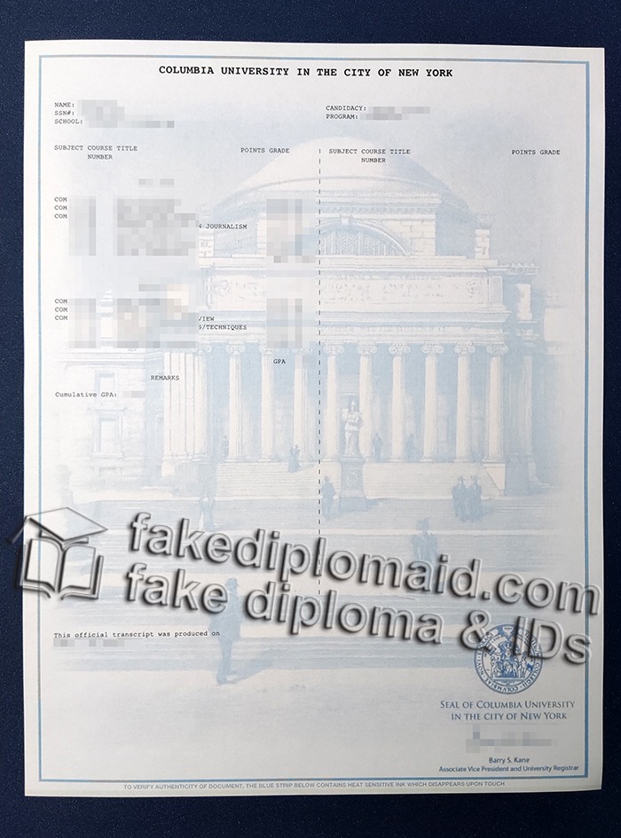 Columbia University transcript