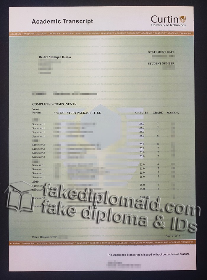 Curtin University transcript
