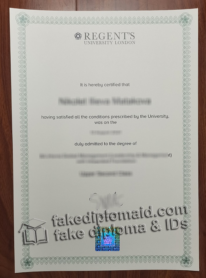fake Regent's University London diploma