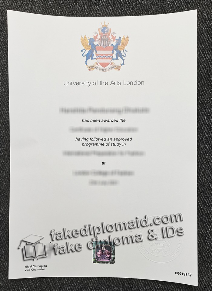 fake University of the Arts London diploma