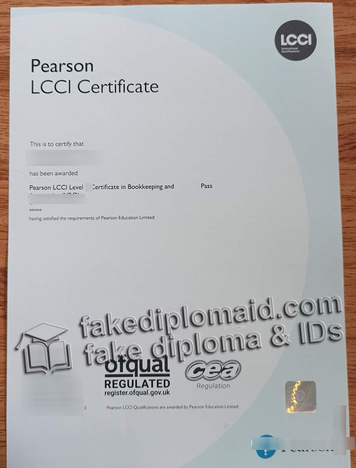 Pearson LCCI certificate