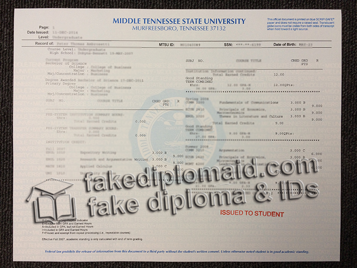 MTSU transcript