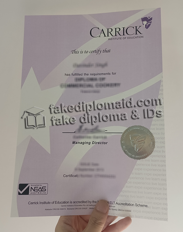 Carrick Institute of Education certificate