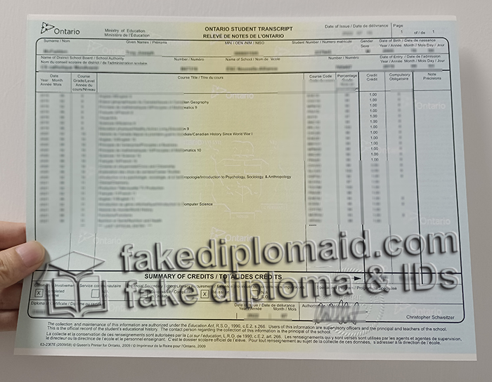Ontario Student Transcript
