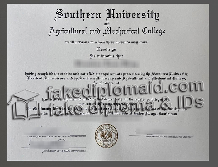 Southern University and Agricultural and Mechanical College diploma