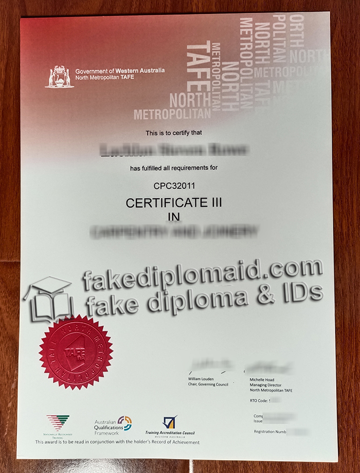 North Metropolitan TAFE certificate