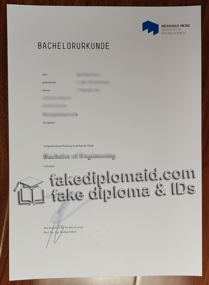 Hochschule Mainz Urkunde, Mainz University of Applied Sciences diploma