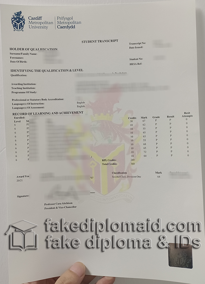 Cardiff metropolitan Uni transcript