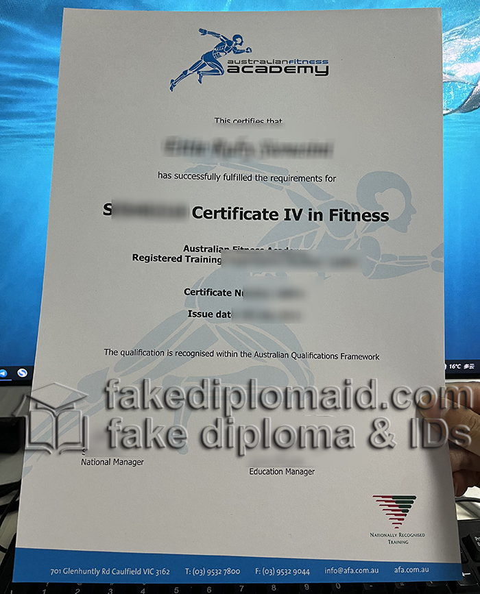 Australian Fitness Academy certificate 