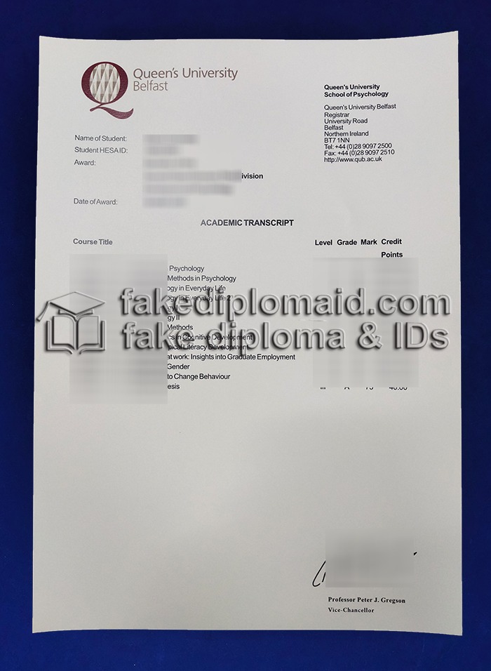 Fake QUB Transcript