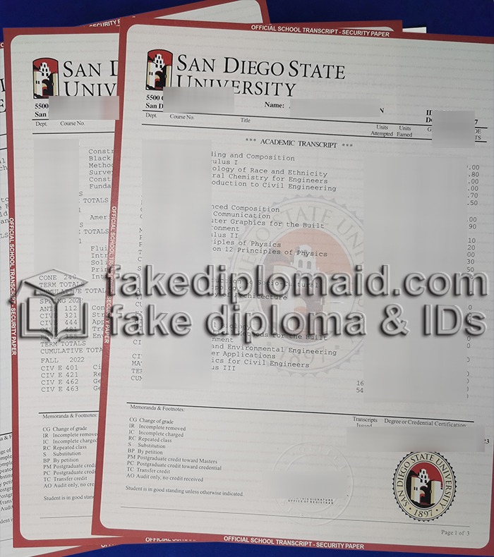 Fake SDSU Transcript