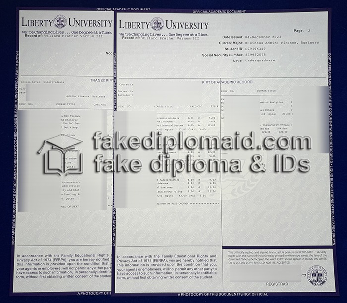 Fake Liberty University Transcript
