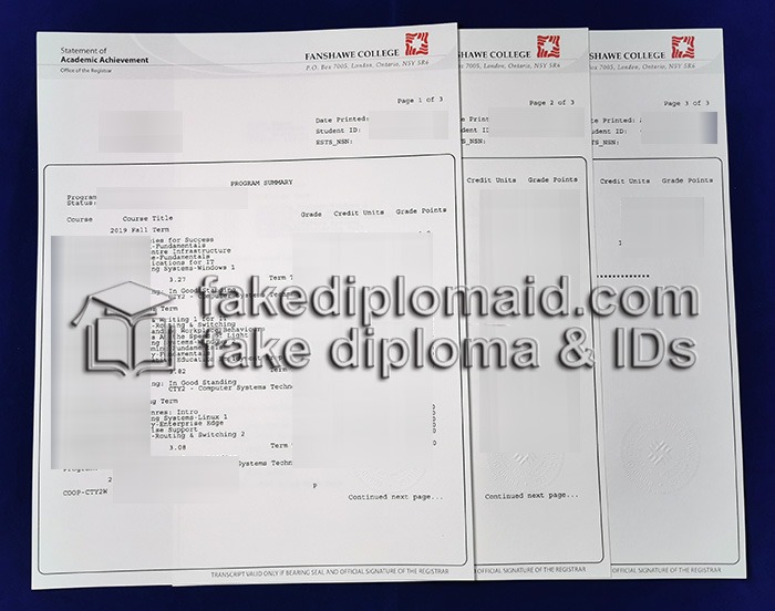 Fanshawe College Transcript