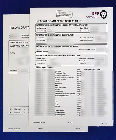 Fake BPP University Transcript