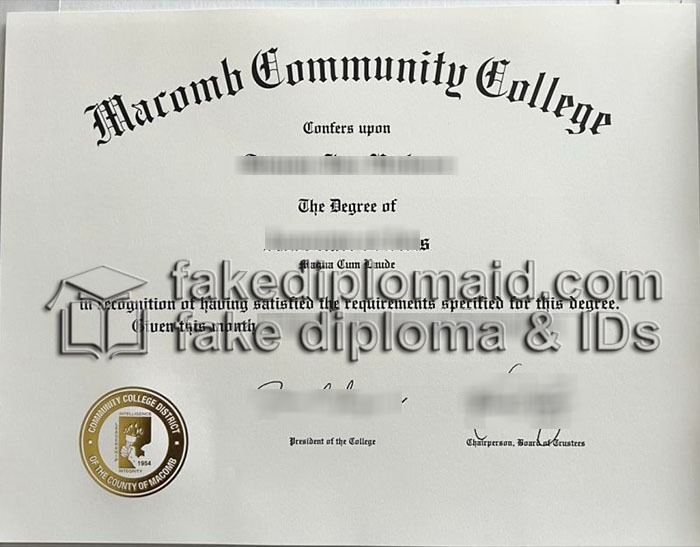 fake Macomb Community College Diploma