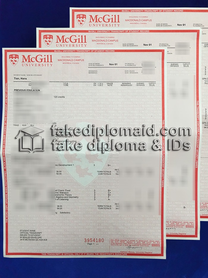 fake McGill University Transcript